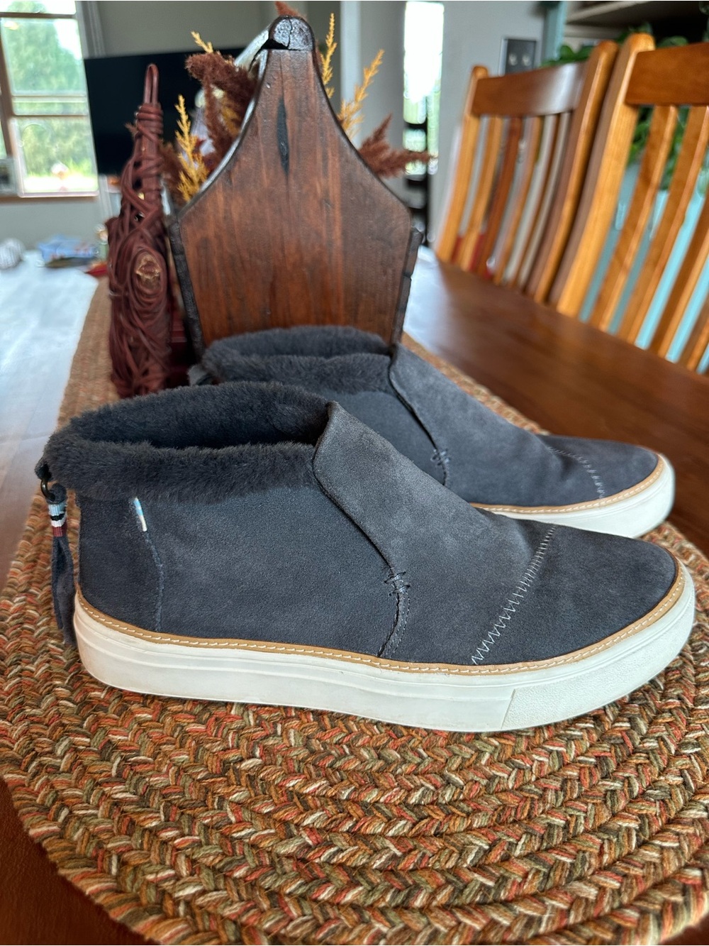Toms Gray Suede Fleece-Lined Ankle Booties
